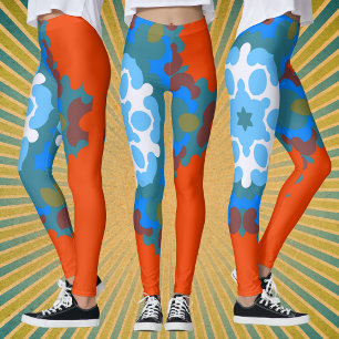 Legging Retro Mandala Flor Laranja Branco e Azul