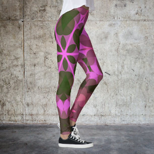 Legging Retro Mandala Flor Rosa e Verde