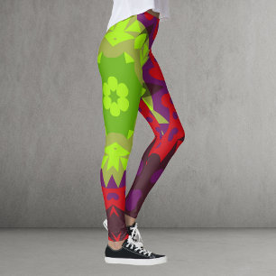 Legging Retro Mandala Flor Verde Vermelho e Roxo