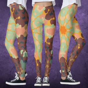 Legging Retro Mandala Verde Laranja e Amarelo