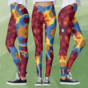 Legging Retro Mandala Vermelho Azul e Amarelo