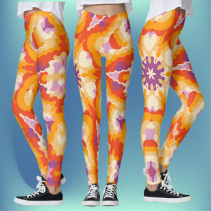 Legging Retro Mandala Vermelho Cor - de - laranja Púrpura 