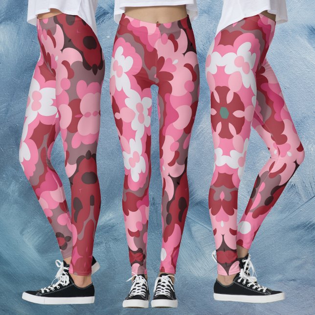 Legging Retro Mandala Vermelho e Branco Rosa (Criador carregado)