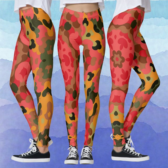 Legging Retro Mandala Vermelho Laranja e Verde (Criador carregado)