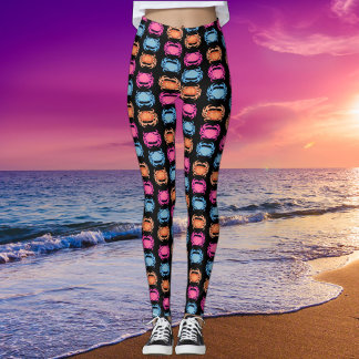 Legging Retro Neon Style Pink 80s Ocean Crab Pattern Black