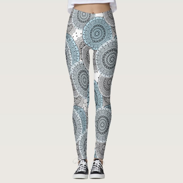 Legging Retro, padrão retrô, azul e cinza, elegante (Frente)