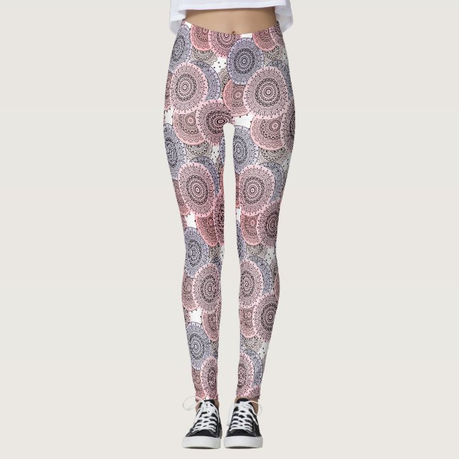 Legging Retro, padrão retrô, bege, cinza elegante (Frente)