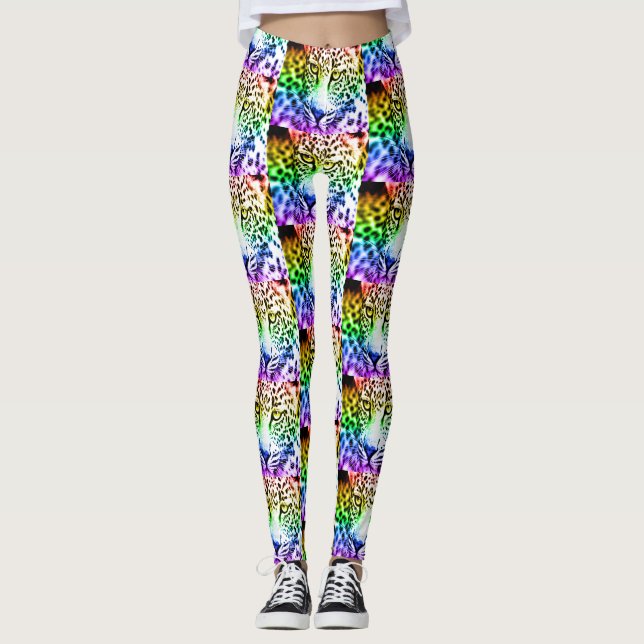 Legging Retro Rainbow Leopardo dos anos 80 (Frente)