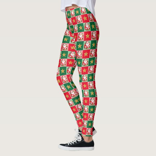 Legging Retro Santa Claus Tartan Xadrez Natal (Esquerda)