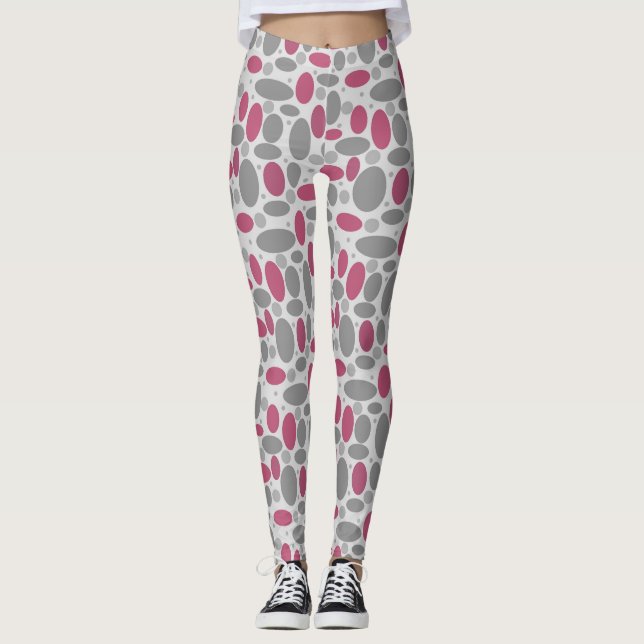 Legging retro, sessenta, bolinhas, cinzas e rosa (Frente)