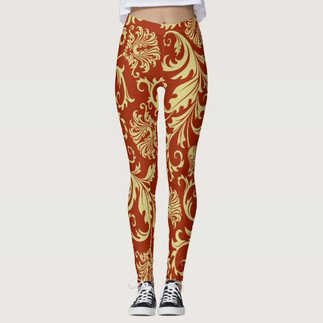 Legging Retroflorais: fundo de padrão de colheita. (Frente)
