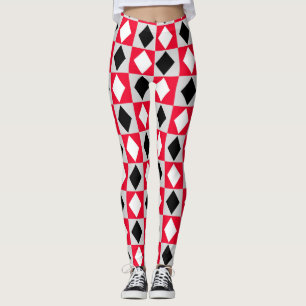 Legging Rhombus Diamond Geométrico Branco Vermelho Negro