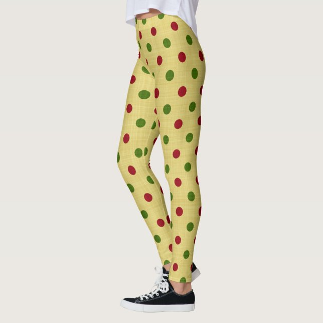 Legging Rico Vermelho e Bolinhas de Natal Verde (Esquerda)