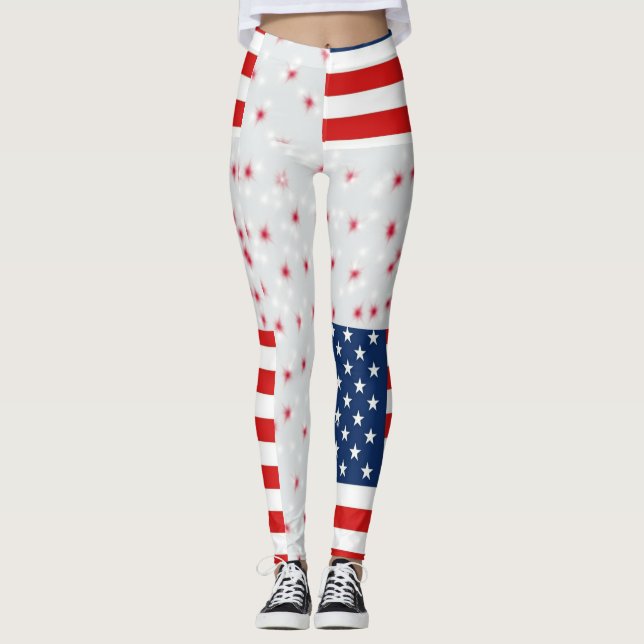 Legging rmdesignflo55 desenho EUA Flag em um fundo vermelh (Frente)