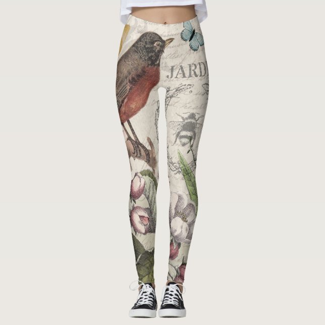 Legging Robin Elegant Bird Butterfly Arte Francesa (Frente)