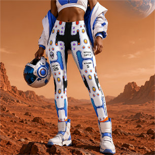 Legging Robô branco do Android da menina do espaço do