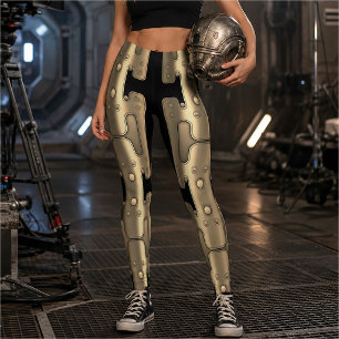 Legging Robô dourado metálico do Android mecânico