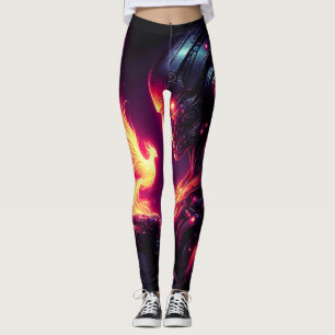 Legging Robô Futurista Cibernético Espírito Fênix de Fogo