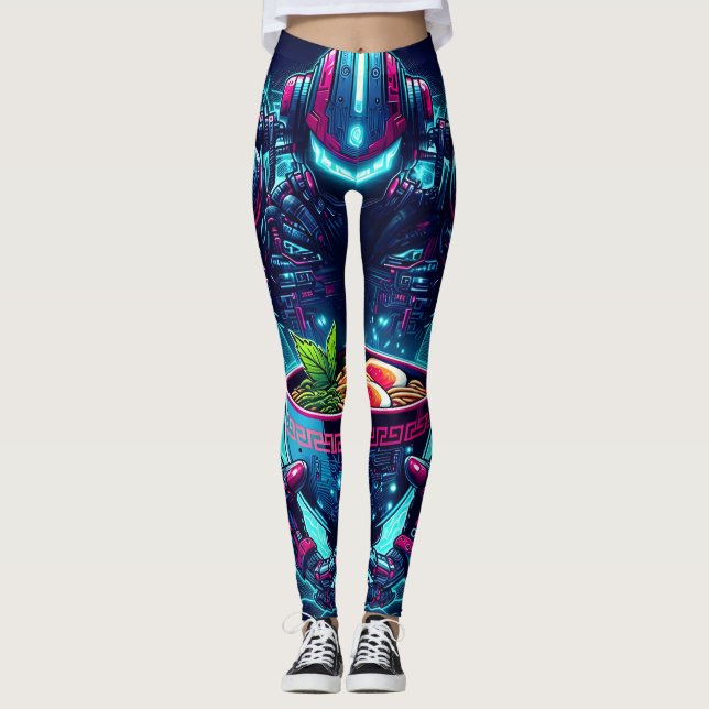 Legging Robô Futurista Ciberpunk Neon Comida Ramen (Frente)