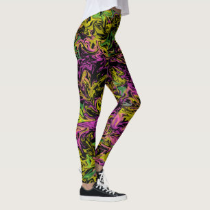 Legging Rochas Brilhantes de Verde Rosa e Amarelo em Preto