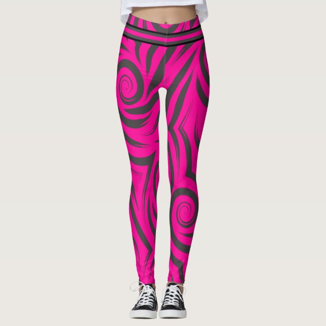 Legging Rochas rosa-quente e pretas (Frente)