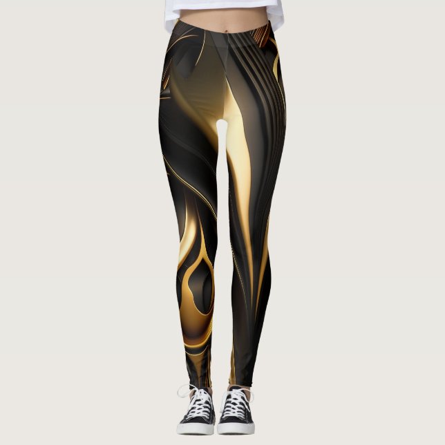 Legging Rochedos de ouro e preto luxuosos (Frente)