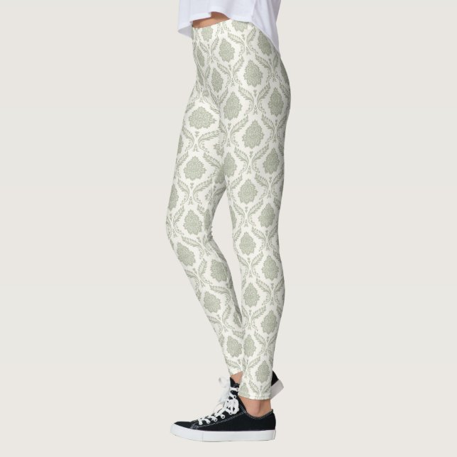 Legging Rococo Damask Rpt Padrão Verde no Creme (Esquerda)