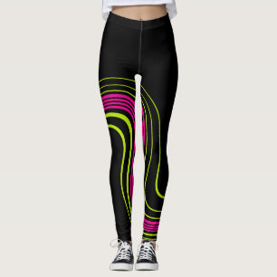 Legging Rodada simples no Verde limão, rosa quente e preto