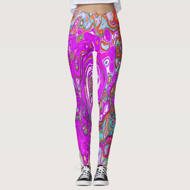 Legging Rodovalho Abstrato da Groovy Roxo e Laranja (Frente)
