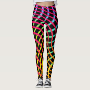 Legging Rolamentos de Arte de Linhas Pintadas com Grade de