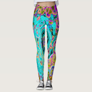 Legging Rolha de Abstrato com Retro Líquido Azul-Aqua Azul