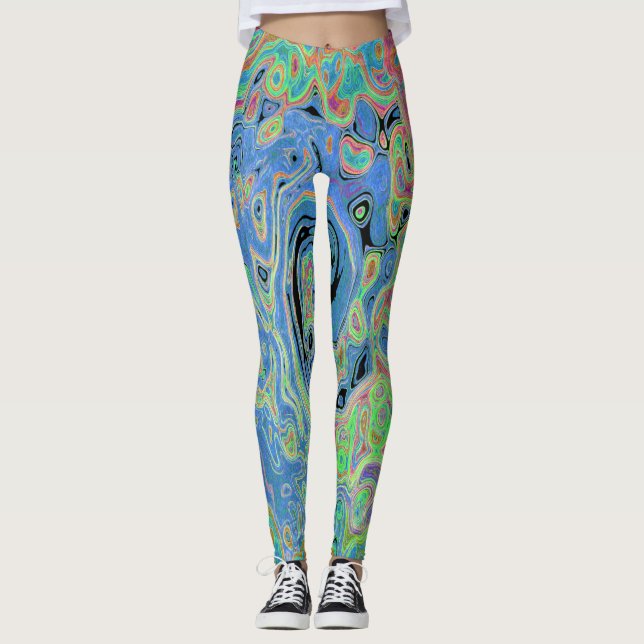 Legging Rolha de Abstrato com rolha azul de aquarela com r (Frente)