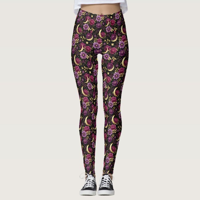 Legging Romance Sombrio Lua Celestial Roxo Dourado (Frente)