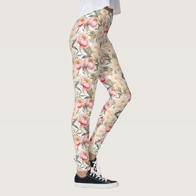 Legging Romântica Aquarela Peony Floral (Direita)