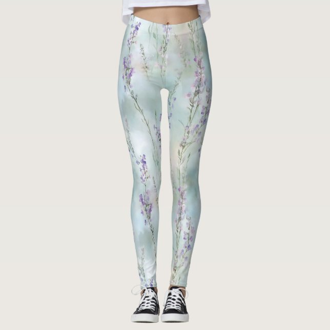 Legging Romântico Bela Chuveiro de Noiva com Flores Roxas (Frente)