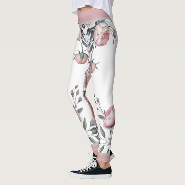 Legging Rosa Azul Naval Rosa Pastel Floral Suave (Esquerda)