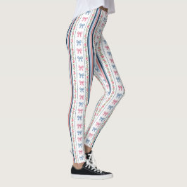 Legging Rosa Azul Préppy Coquette Laços Listras Tendência