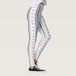 Legging Rosa Azul Préppy Coquette Laços Listras Tendência