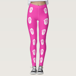 Legging Rosa Branca sobre Padrão Rosa