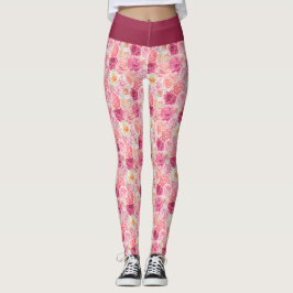 Legging Rosa Branco Bege Rosa Magenta Floral Flores Femini