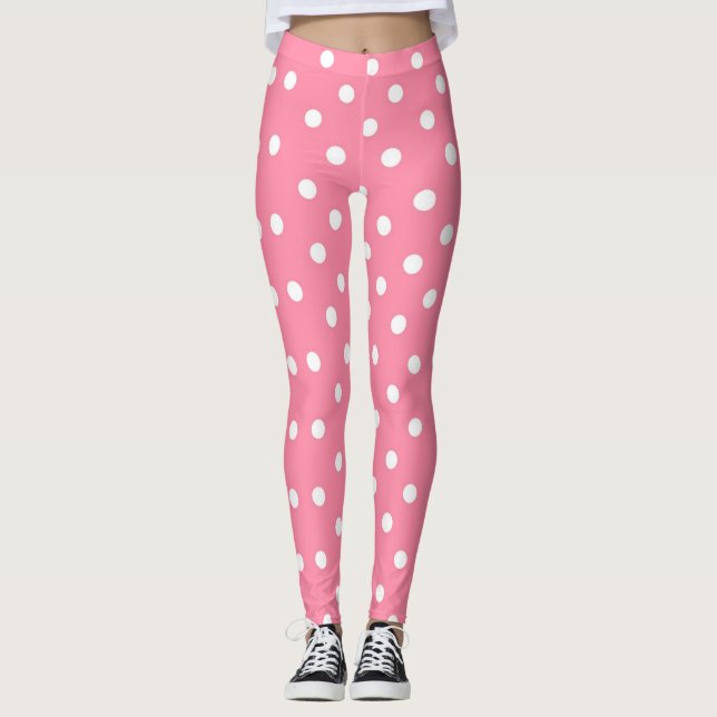 Legging Rosa com Bolinhas brancas (Frente)