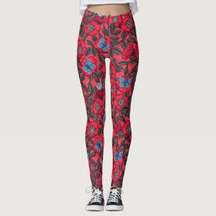 Legging Rosa de cão e borboletas em vermelho e azul