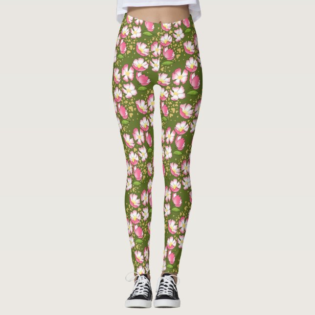 Legging rosa de cão romântico desenhado à mão (Frente)