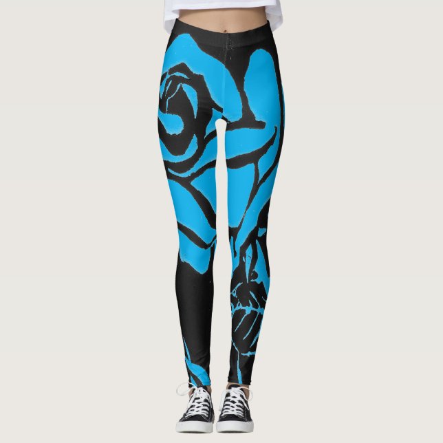 Legging Rosa de corte azul claro sobre fundo preto (Frente)