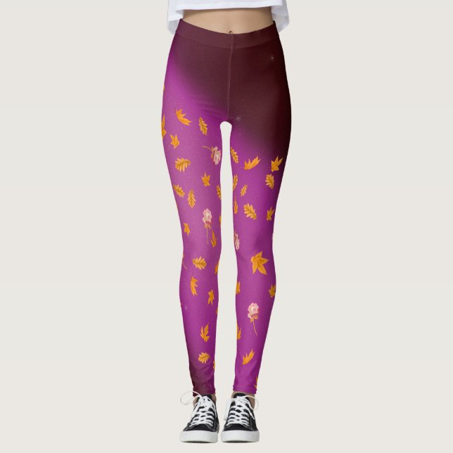Legging rosa de folhas de outono à luz da lua (Frente)