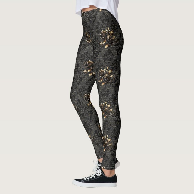 Legging Rosa de ouro preto gótico, damasco elegante adulto (Esquerda)
