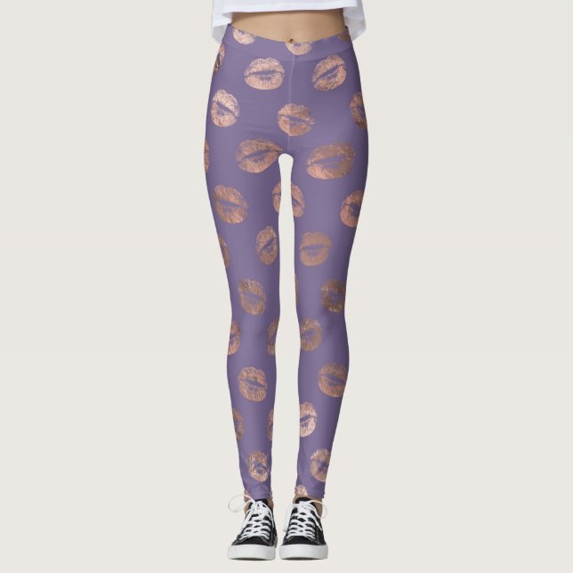 Legging Rosa dourada  brilhante e Lábios Lavandas (Frente)
