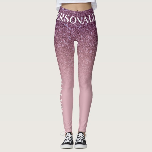 Legging Rosa Dourado Glitter, Adicione Seu Nome Ou Texto P (Frente)
