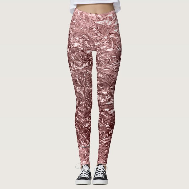Legging Rosa Dourado Rosa Líquido Cromo Metal Metálico Olh (Frente)