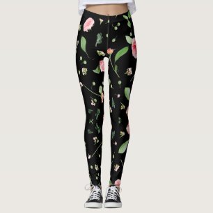 Legging Rosa e folhas sobre fundo negro romântico